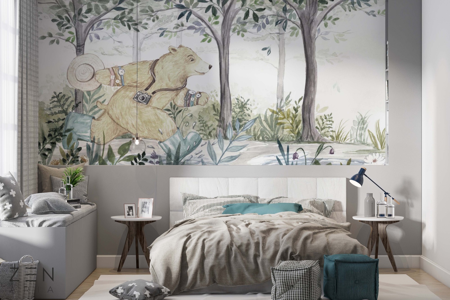 Bear and Forest Urs si Padure Mural Wallpaper Fototapet Personalizat Zenaria Tapet Late Teddy