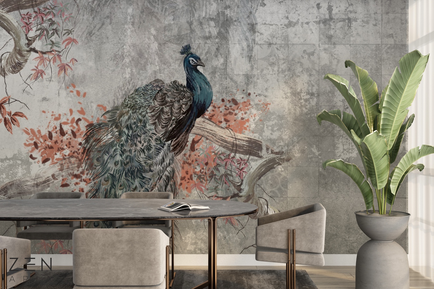 Wings and Bird Paun si Flori Mural Wallpaper Fototapet Personalizat Zenaria Tapet Peacock Pose