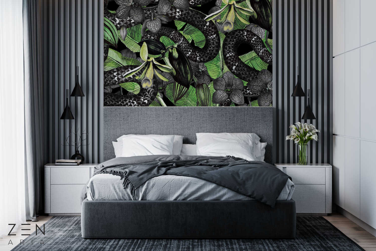 Snake-and-Orchids-Exotic-si-Jungla-Mural-Wallpaper-Fototapet-Personalizat-Zenaria-Tapet-Tropical-Temptation-Negru