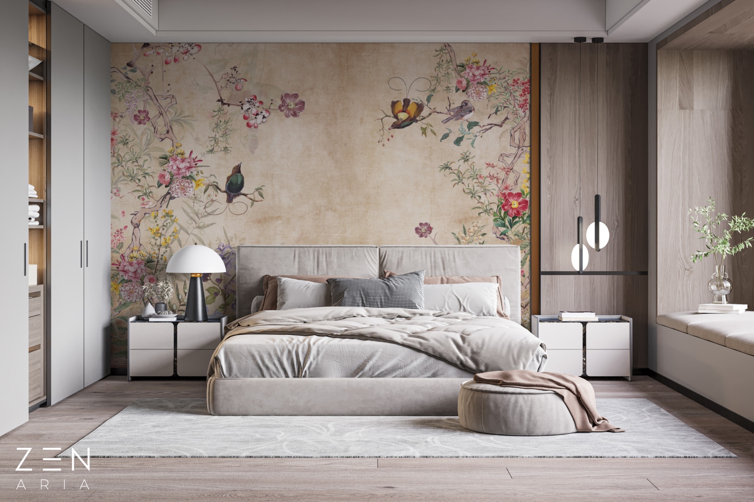 Birds and Flowers Primavara si Paradis Mural Wallpaper Fototapet Personalizat Zenaria Tapet Spring Feasting Portocaliu