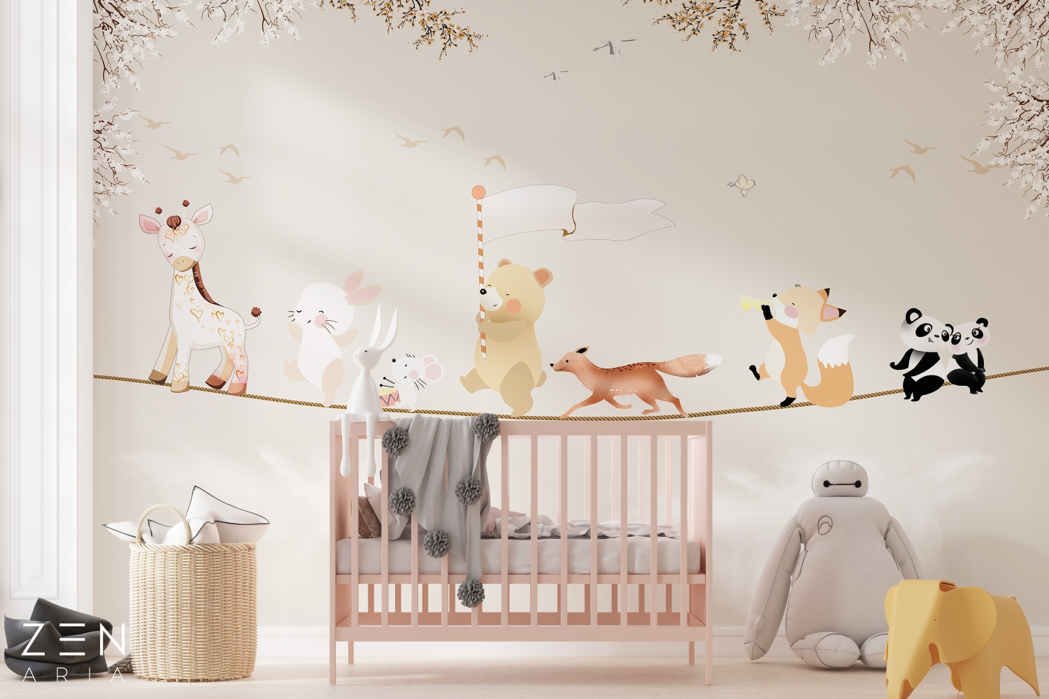 Animals and Flower Ursuleti si Pasari Mural Wallpaper Fototapet Personalizat Zenaria Tapet Playful Parade