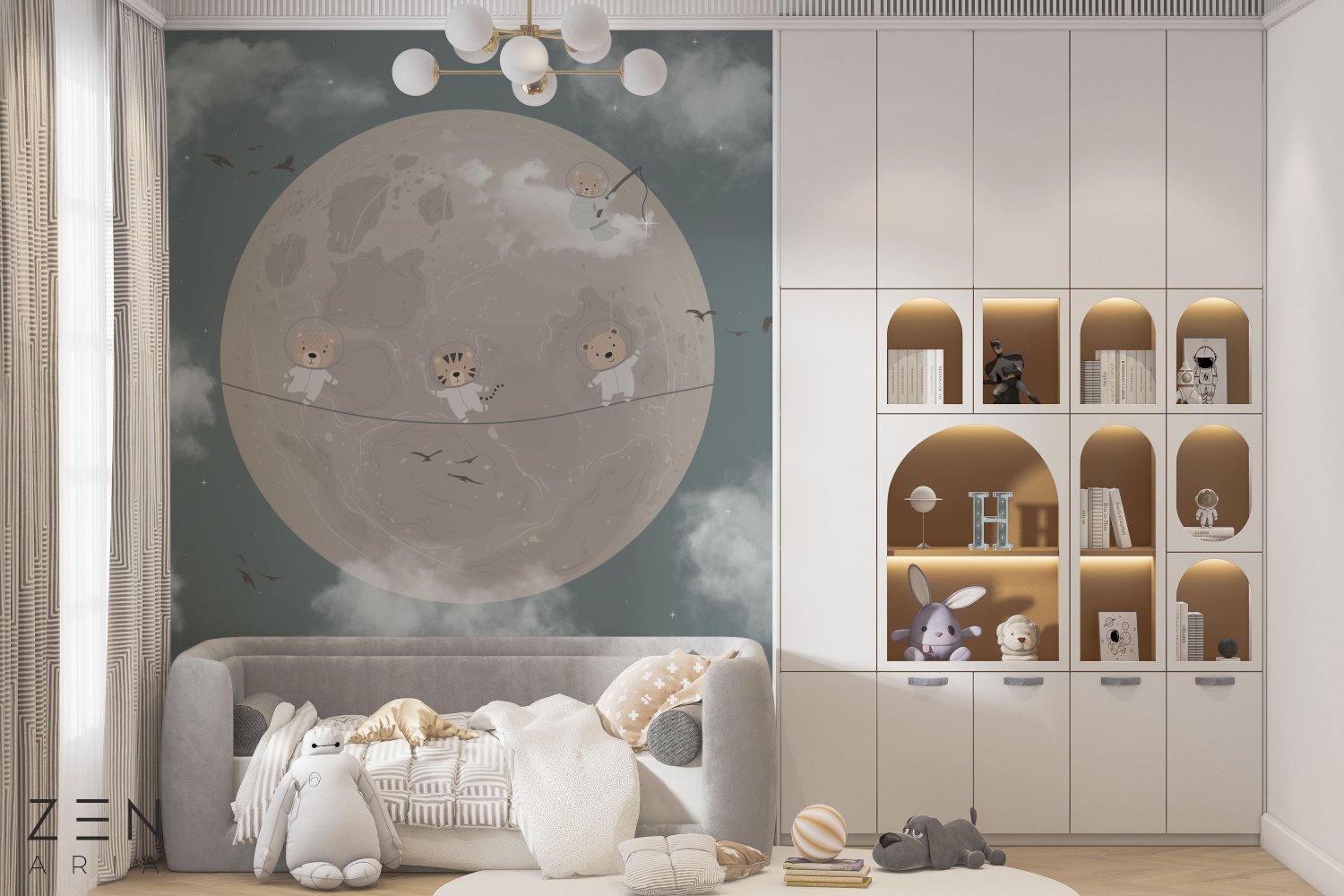 Bear and Moon Animale Nori si Luna Mural Wallpaper Fototapet Personalizat Zenaria Tapet Lunar Fun
