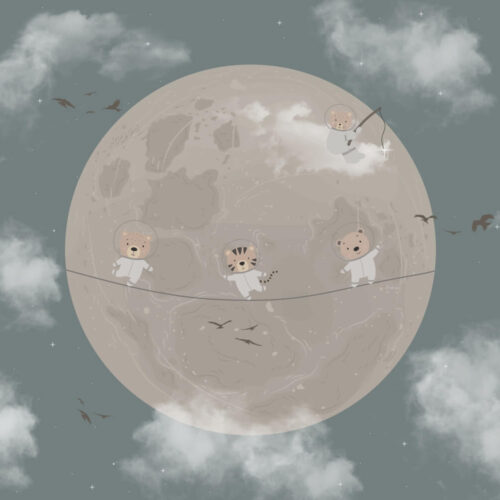 Bear and Moon Animale si Luna Mural Wallpaper Fototapet Personalizat Zenaria Tapet Lunar Fun