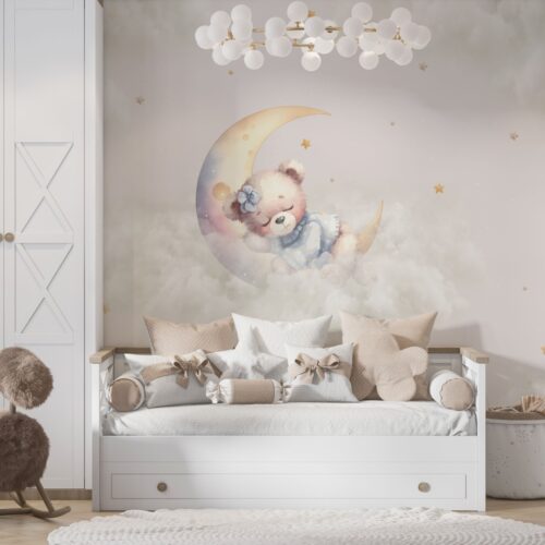 Bear and Sleeping Ursulet si Floare Mural Wallpaper Fototapet Personalizat Zenaria Tapet Gentle Guardian