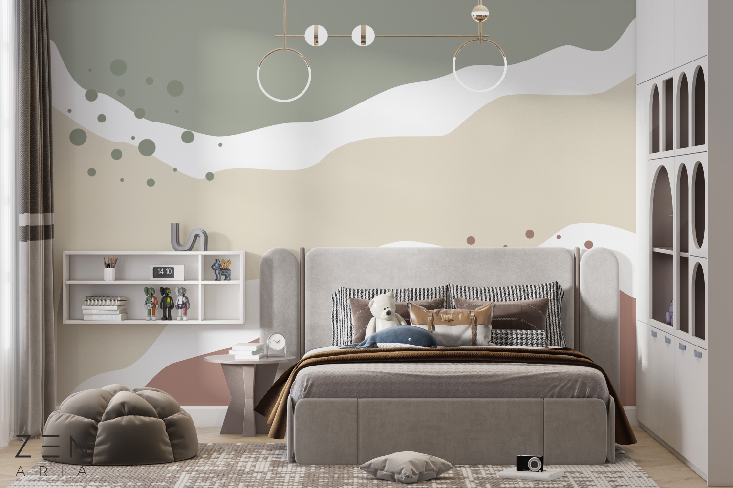 Circle and Line Puncte Linii Pete si Valuri Mural Wallpaper Fototapet Personalizat Zenaria Tapet Calm Curvature Crem