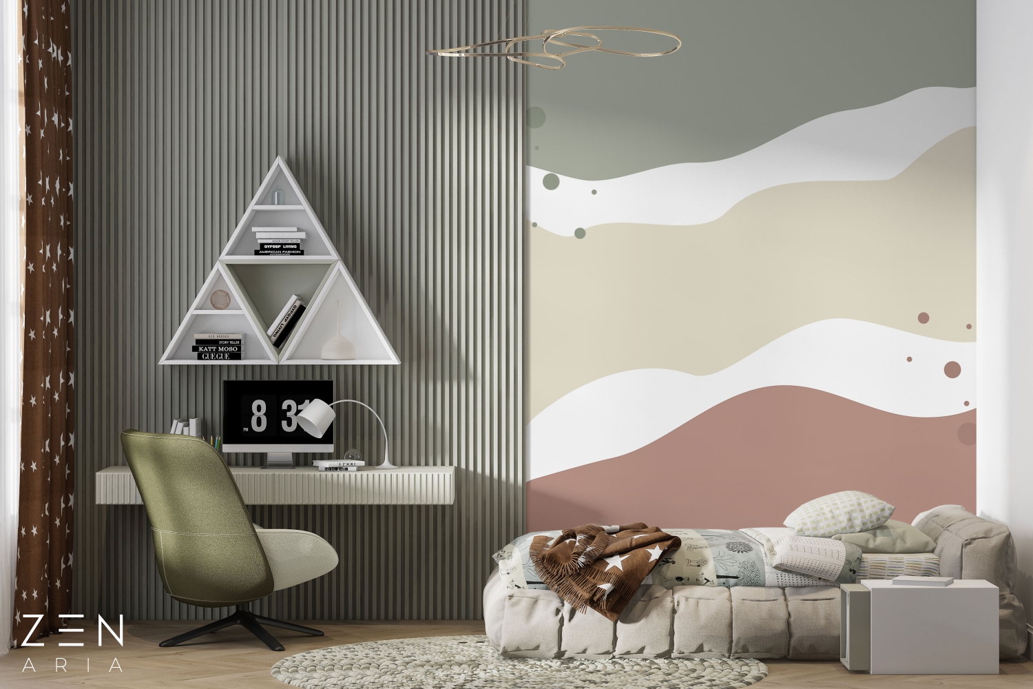 Circle and Line Puncte Linii Pete si Valuri Mural Wallpaper Fototapet Personalizat Zenaria Tapet Calm Curvature Crem