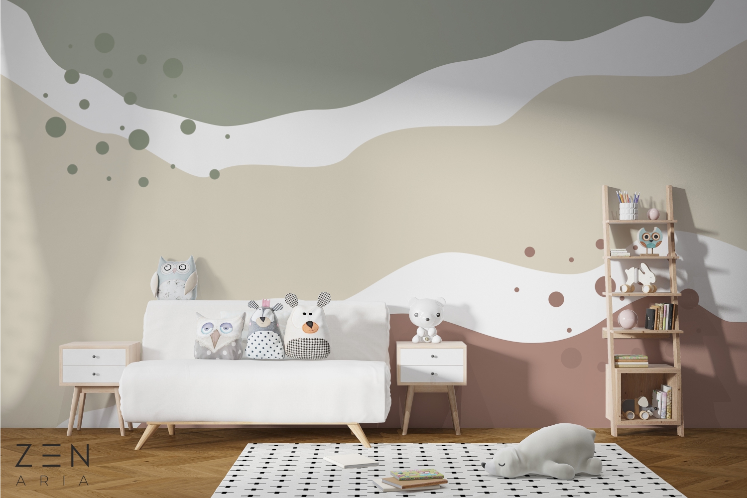 Circle and Line Puncte Linii Pete si Valuri Mural Wallpaper Fototapet Personalizat Zenaria Tapet Calm Curvature Crem