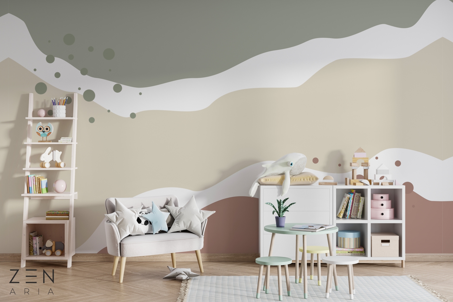 Circle and Line Puncte Linii Pete si Valuri Mural Wallpaper Fototapet Personalizat Zenaria Tapet Calm Curvature Crem