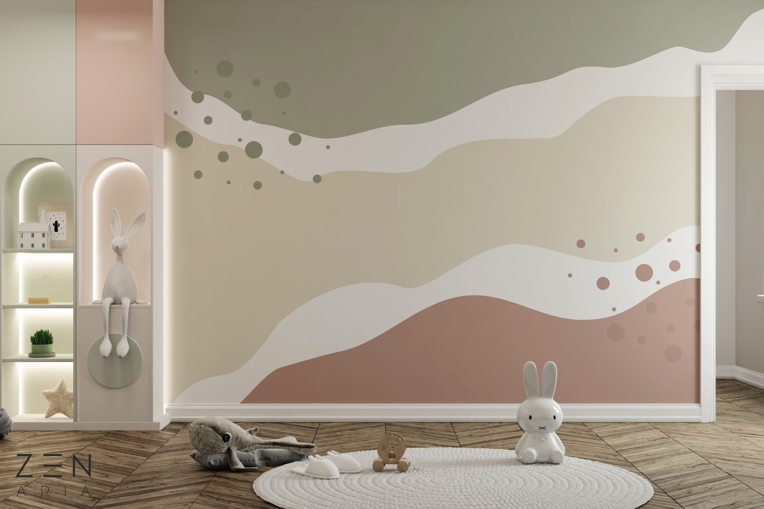 Circle and Line Puncte Linii Pete si Valuri Mural Wallpaper Fototapet Personalizat Zenaria Tapet Calm Curvature Crem