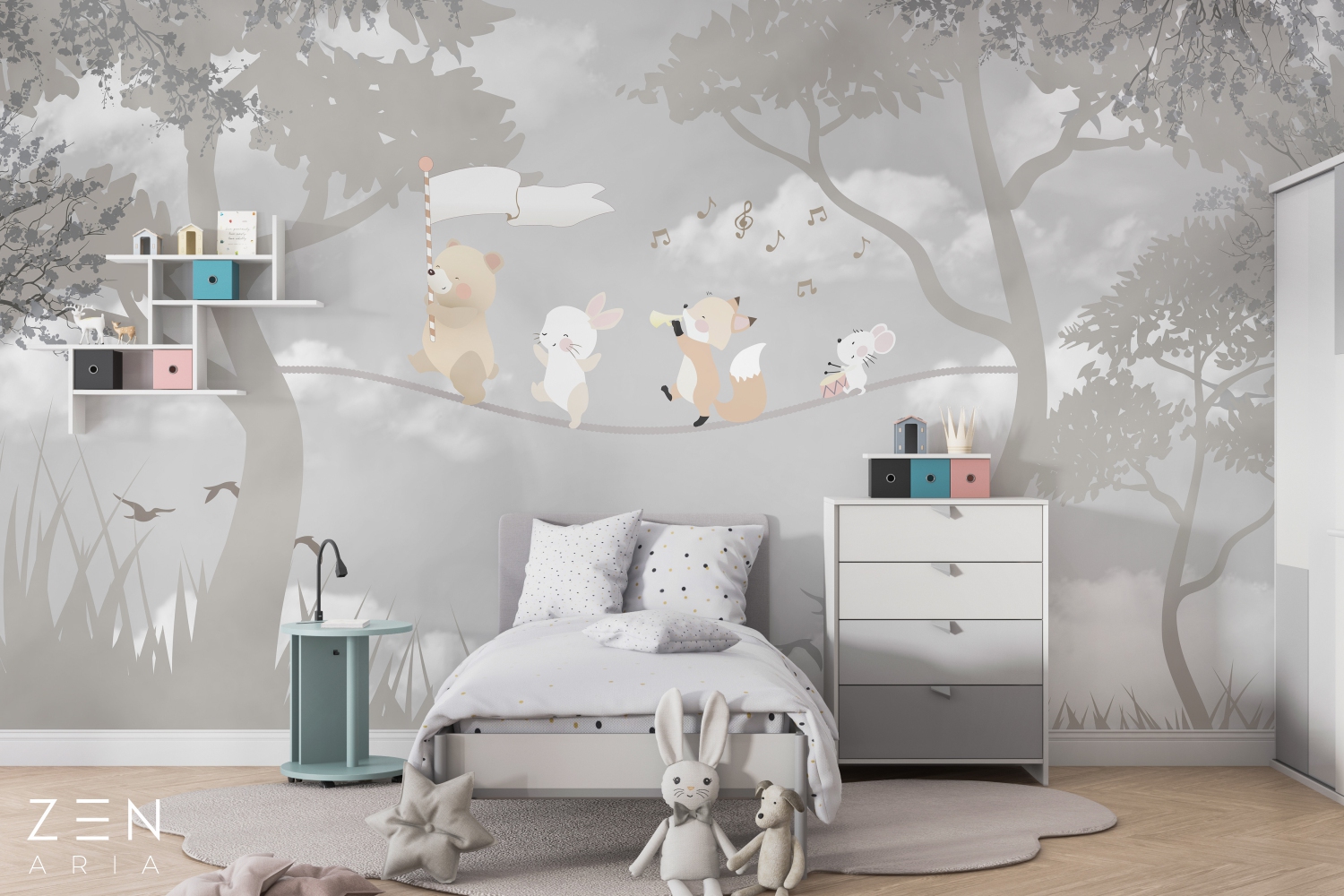 Forest and Birds Cantareti si Padure Mural Wallpaper Fototapet Personalizat Zenaria Tapet Floating Joy