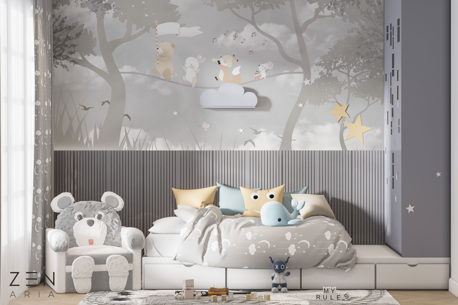 Forest and Birds Cantareti si Padure Mural Wallpaper Fototapet Personalizat Zenaria Tapet Floating Joy