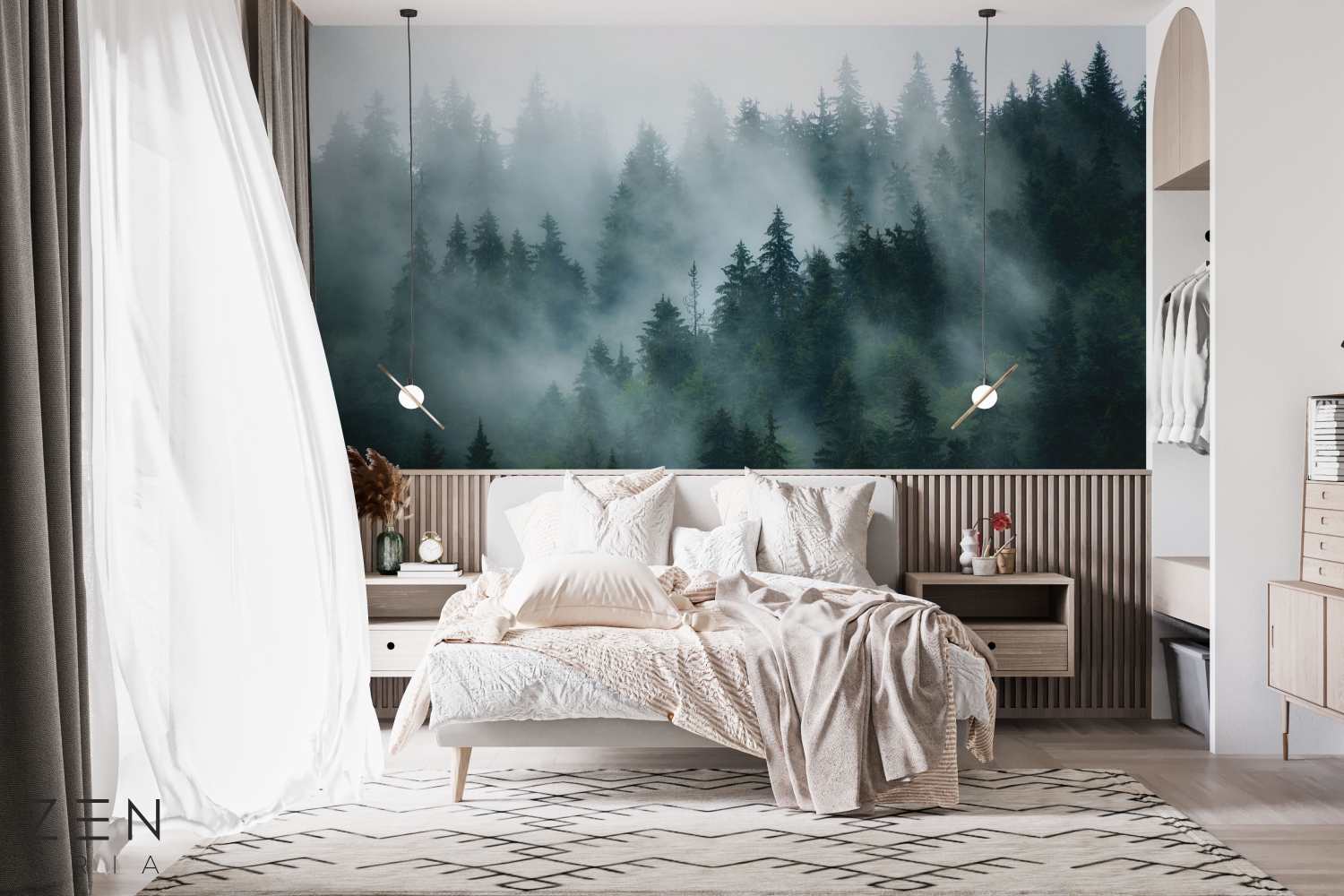 Forest and Fog Ceata si Padure Mural Wallpaper Fototapet Personalizat Zenaria Tapet Woodland Haze