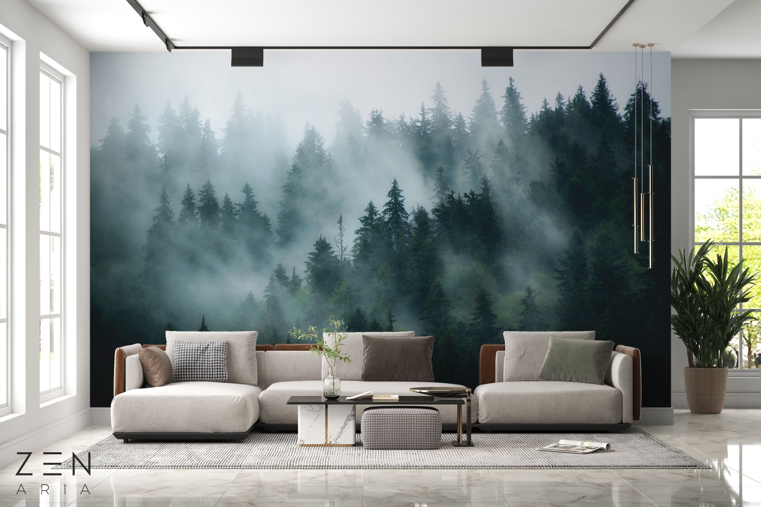 Forest and Fog Ceata si Padure Brazi Mural Wallpaper Fototapet Personalizat Zenaria Tapet Woodland Haze