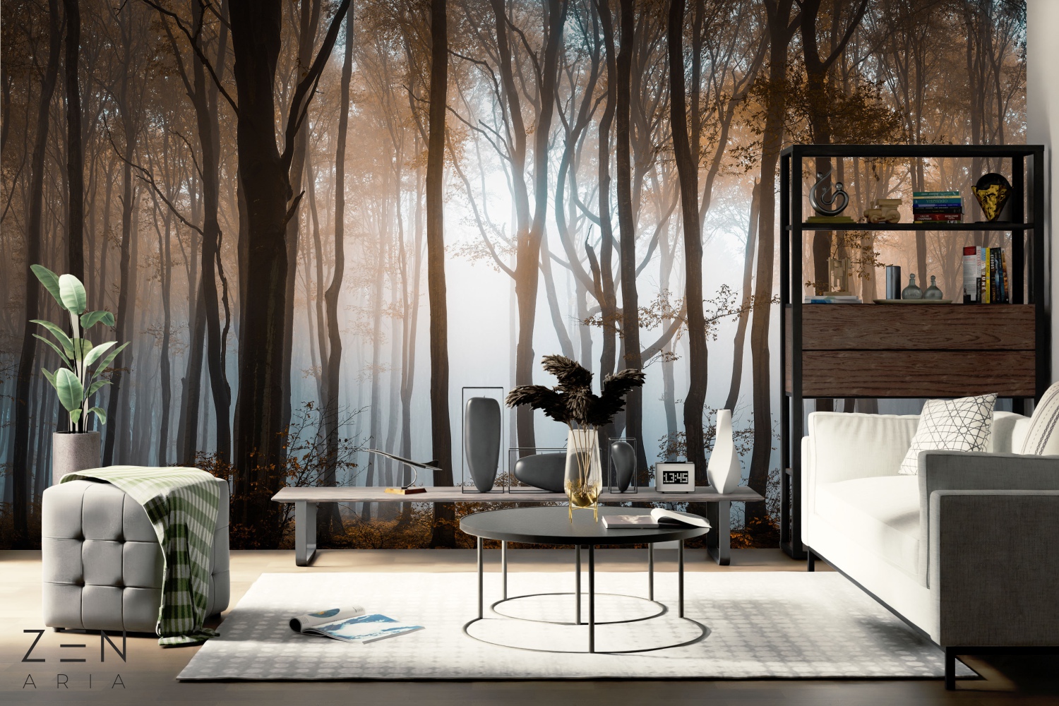 Forest and Tree Padure si Ceata Mural Wallpaper Fototapet Personalizat Zenaria Tapet Foggy Thicket