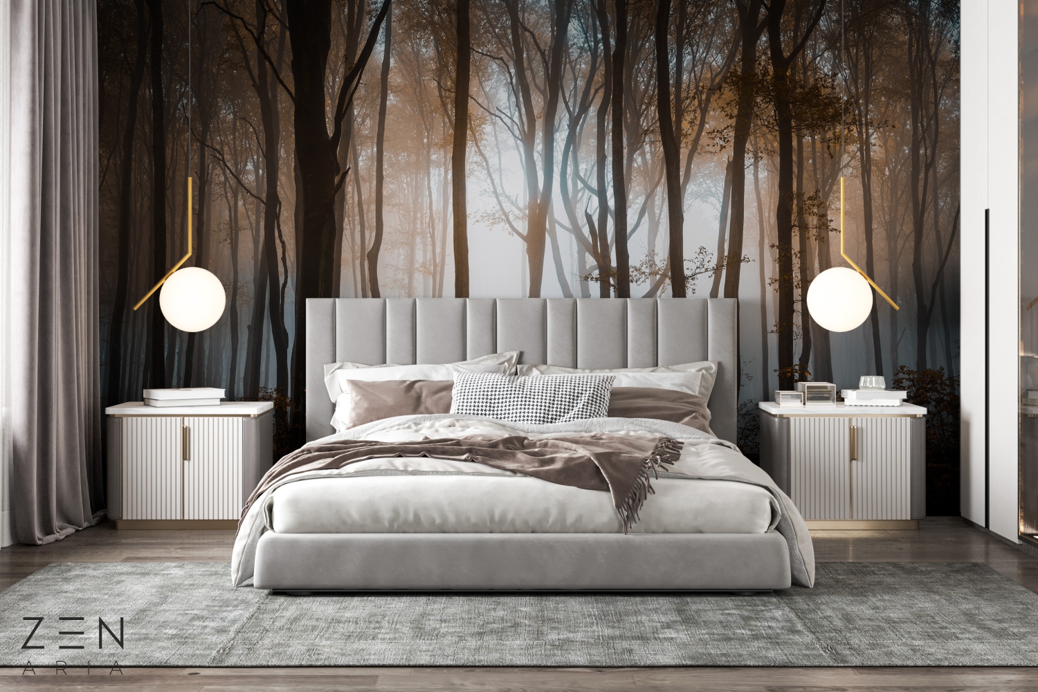 Forest and Tree Padure Copaci si Ceata Mural Wallpaper Fototapet Personalizat Zenaria Tapet Foggy Thicket