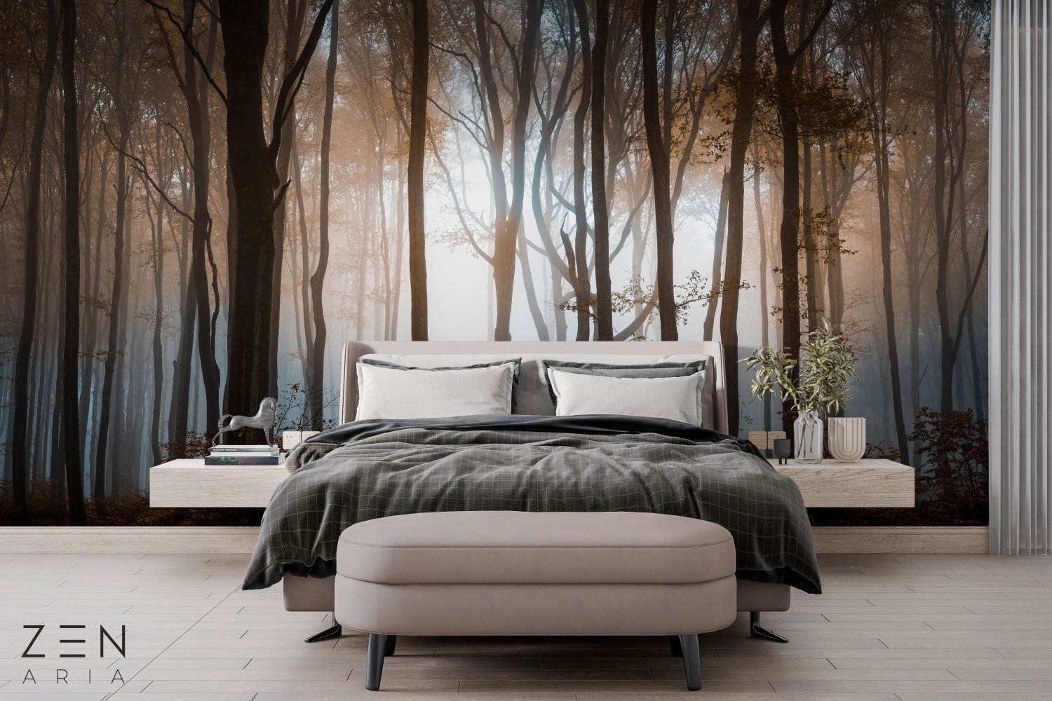 Forest and Tree Padure Copaci Frunze si Ceata Mural Wallpaper Fototapet Personalizat Zenaria Tapet Foggy Thicket