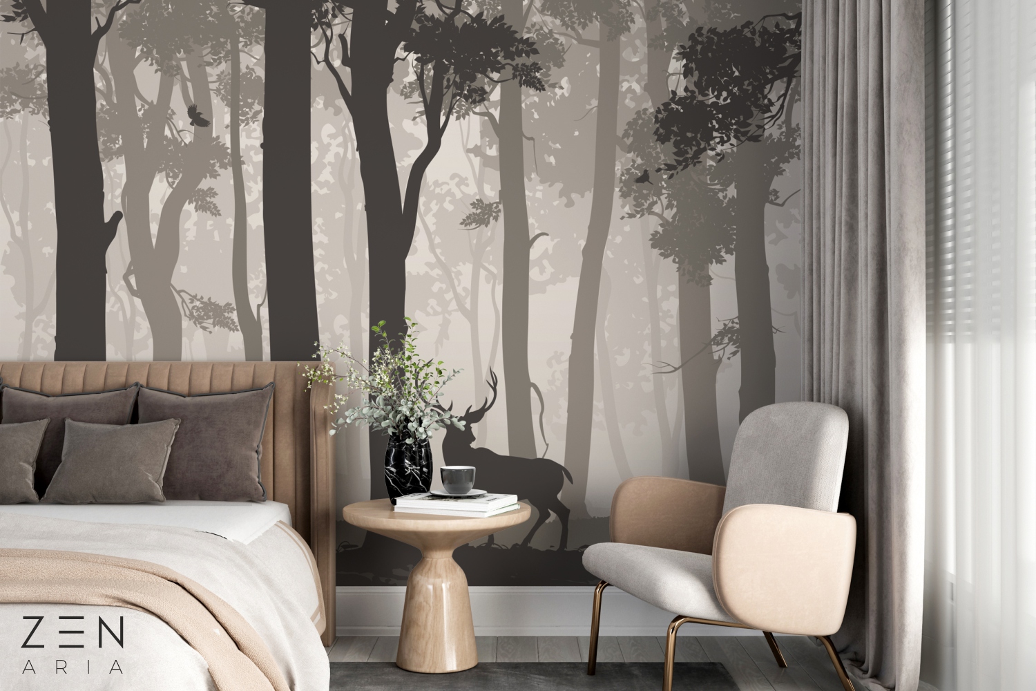 Forest and Whisper Cerb Pasari si Padure Mural Wallpaper Fototapet Personalizat Zenaria Tapet Woodland Whisper