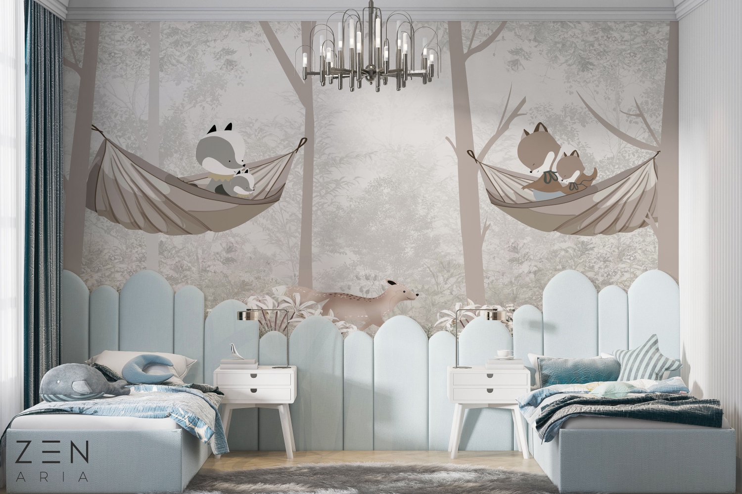 Fox and Tree Animale Vulpe si Hamac Mural Wallpaper Fototapet Personalizat Zenaria Tapet Hammock Haven