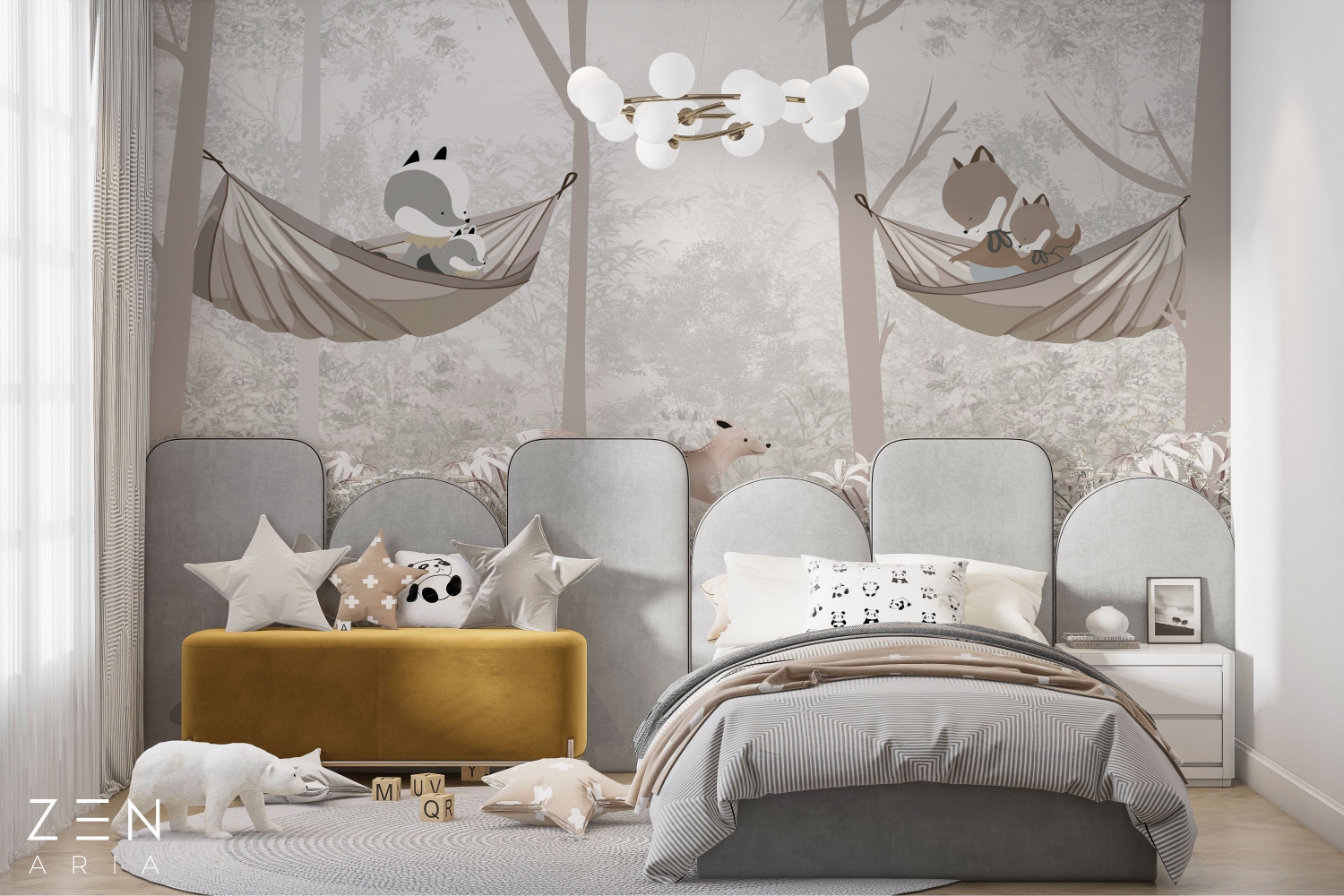 Fox and Tree Animale si Hamac Mural Wallpaper Fototapet Personalizat Zenaria Tapet Hammock Haven