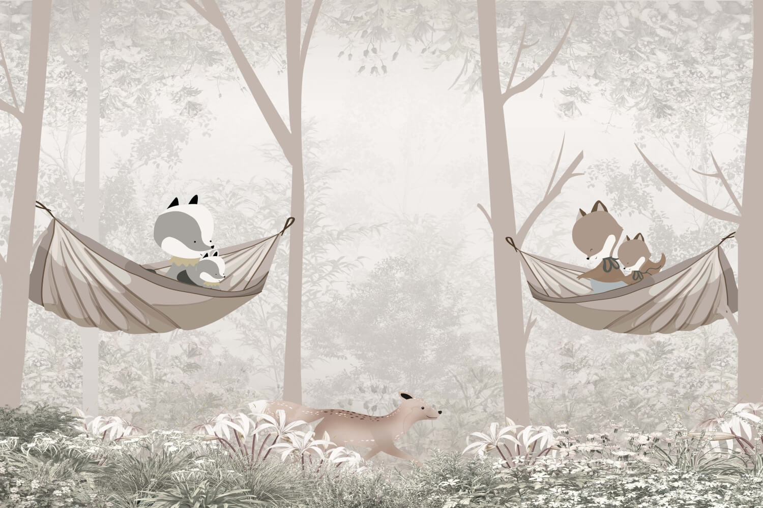 Fox and Tree Animale Padure si Hamac Mural Wallpaper Fototapet Personalizat Zenaria Tapet Hammock Haven