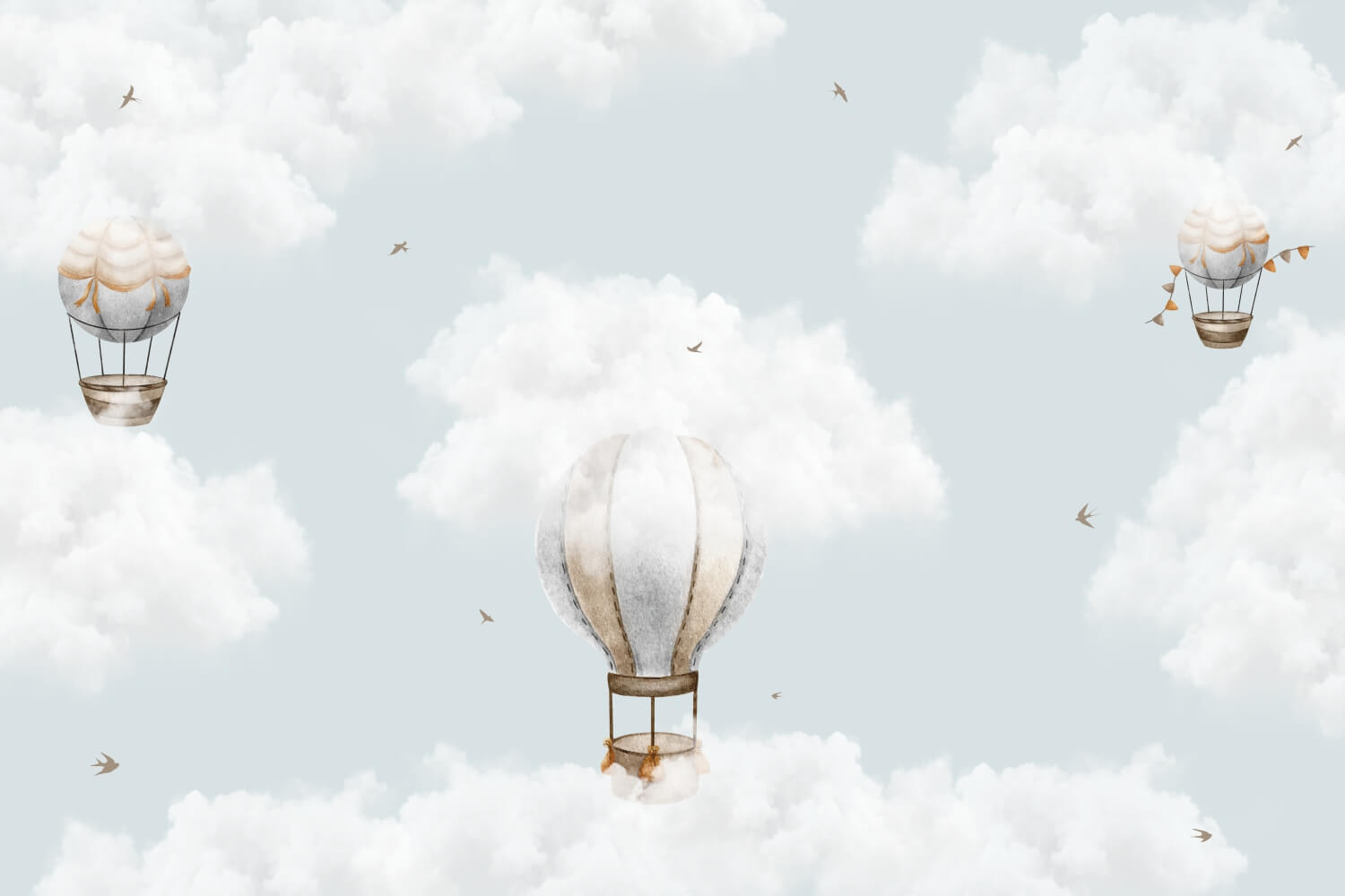 Hot Air Ballon and Birds Nori si Cer Mural Wallpaper Fototapet Personalizat Zenaria Tapet Floating Dreams