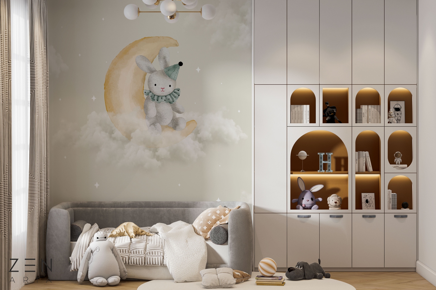 Moon and Sky Stele si Nori Luna Mural Wallpaper Fototapet Personalizat Zenaria Tapet Lunar Rabbit