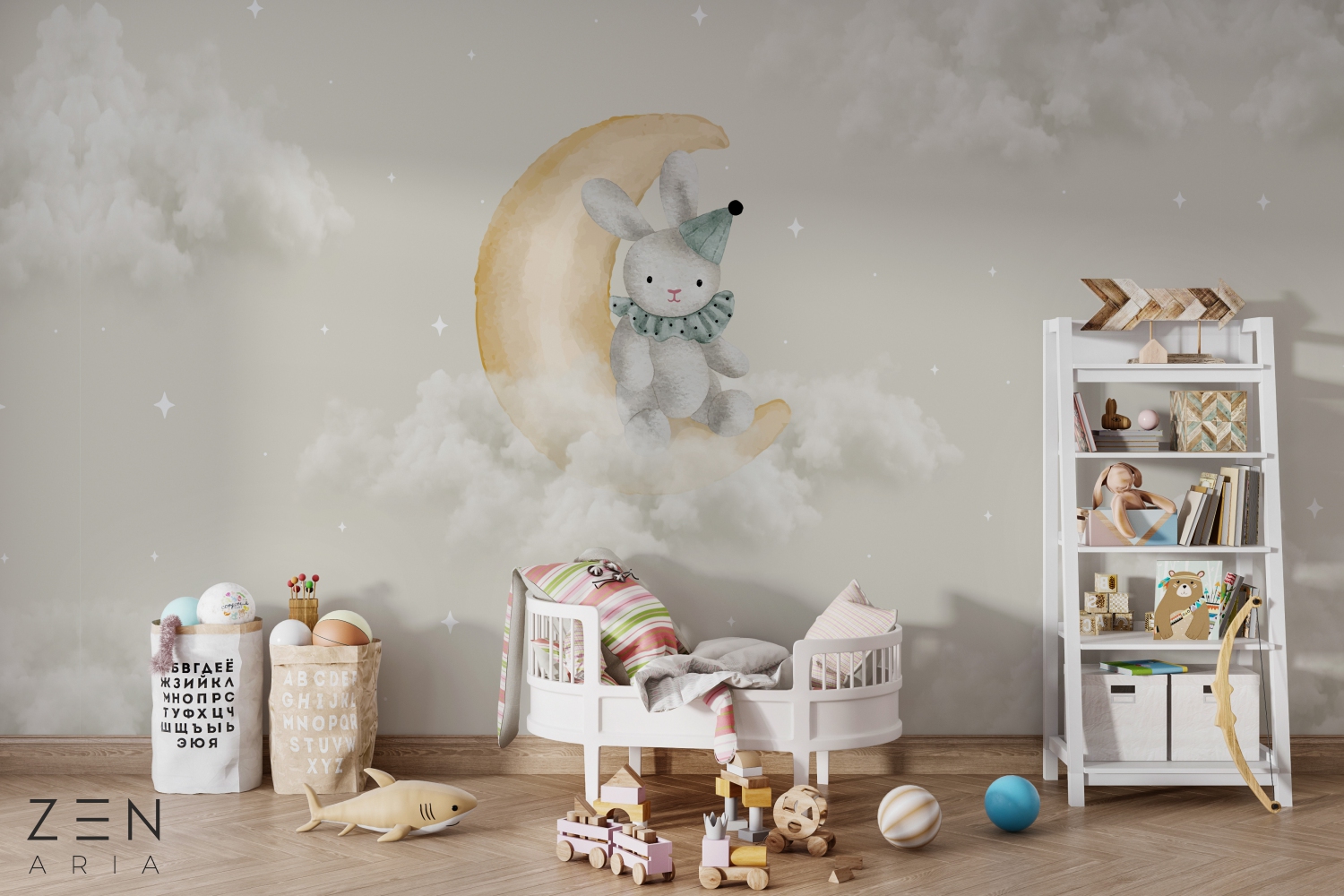 Moon and Sky Stele si Luna Nori Mural Wallpaper Fototapet Personalizat Zenaria Tapet Lunar Rabbit