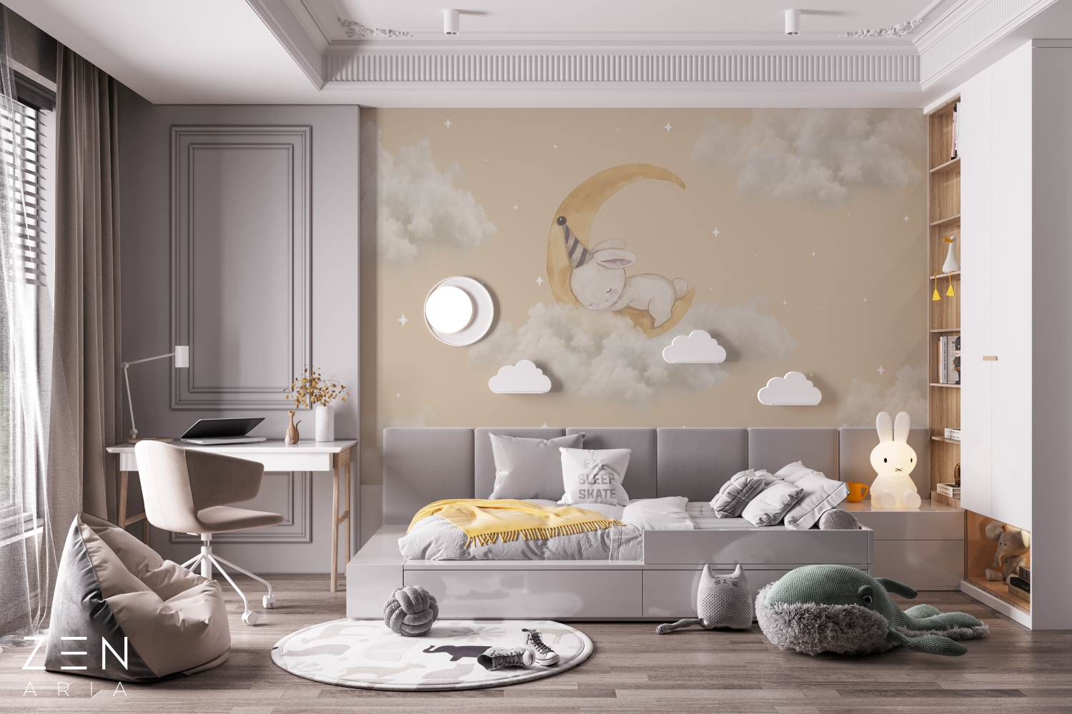 Rabbit and Stars Iepure si Nori Mural Wallpaper Fototapet Personalizat Zenaria Tapet Stardust Dreams Maro