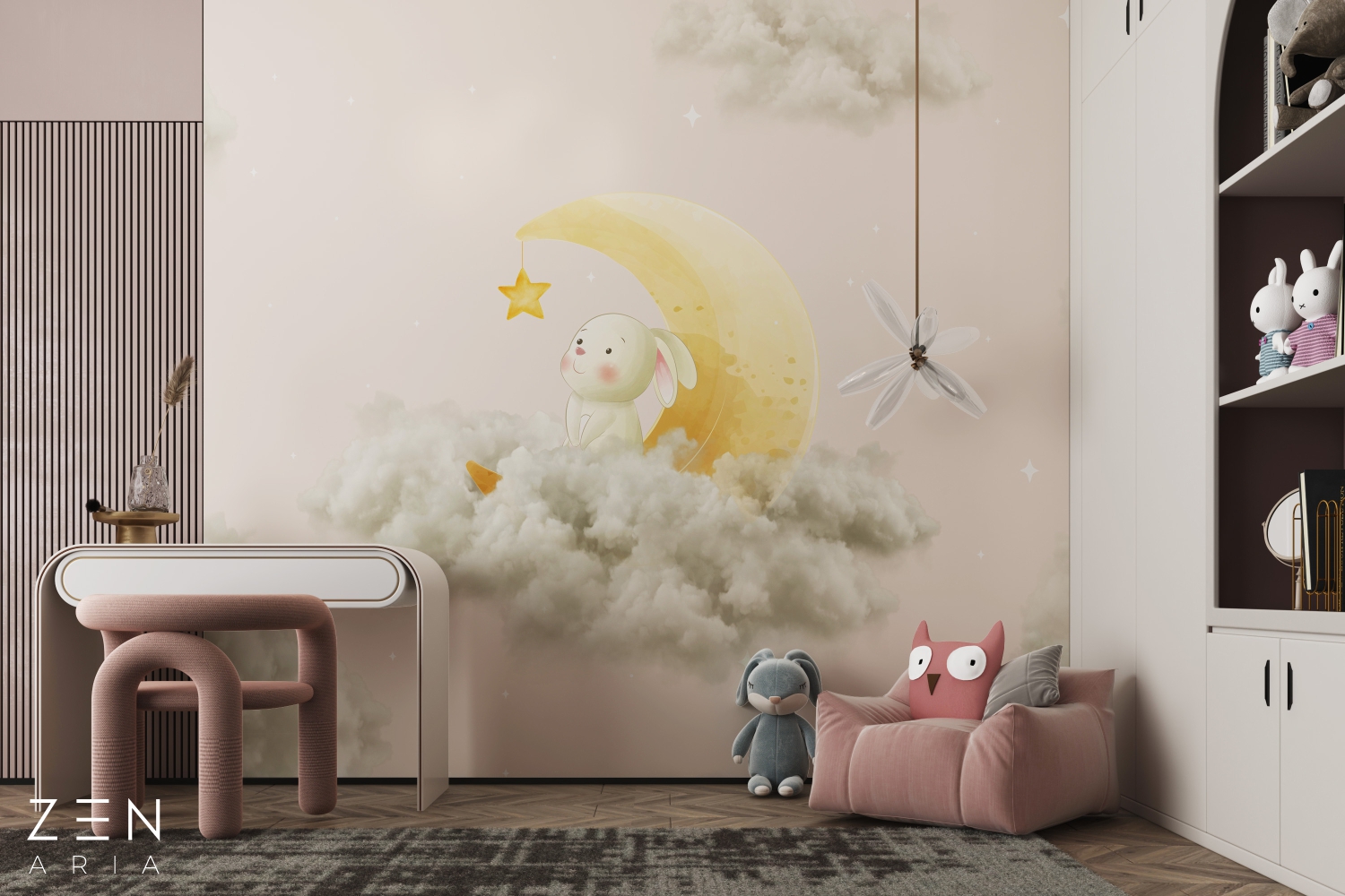 Stars and Cloud Cer si Iepure Mural Wallpaper Fototapet Personalizat Zenaria Tapet Moonlight Bunny