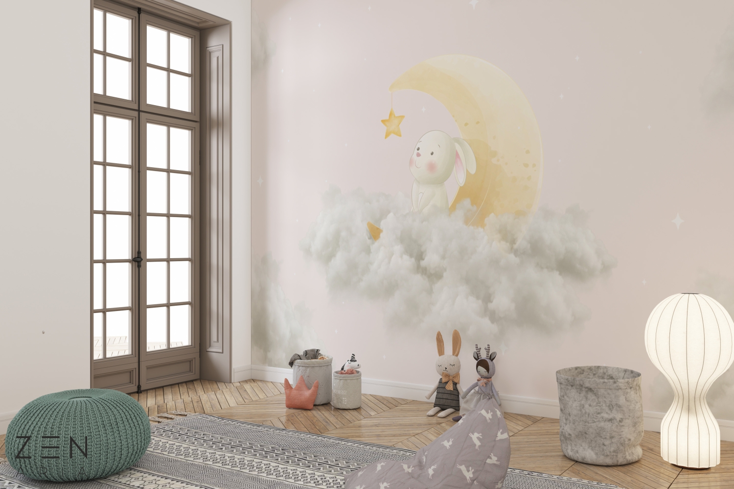 Stars and Cloud Cer si Iepure Mural Wallpaper Fototapet Personalizat Zenaria Tapet Moonlight Bunny