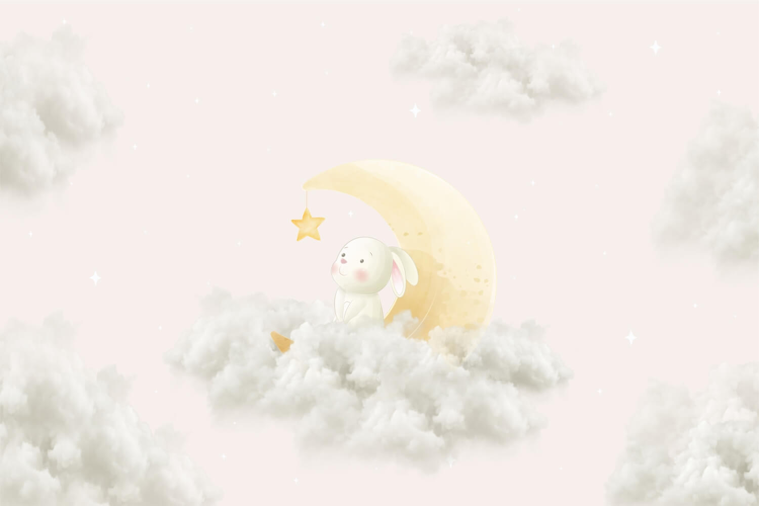 Stars and Cloud Cer si Iepure Mural Wallpaper Fototapet Personalizat Zenaria Tapet Moonlight Bunny