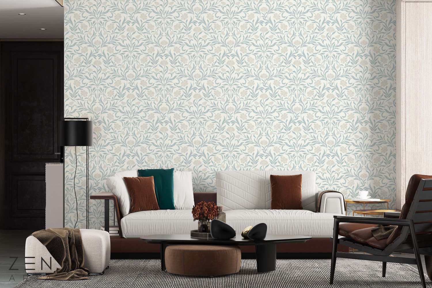 Branches and Leaf Crengute si Flori Mural Wallpaper Fototapet Personalizat Zenaria Tapet Floral Reverie Alb