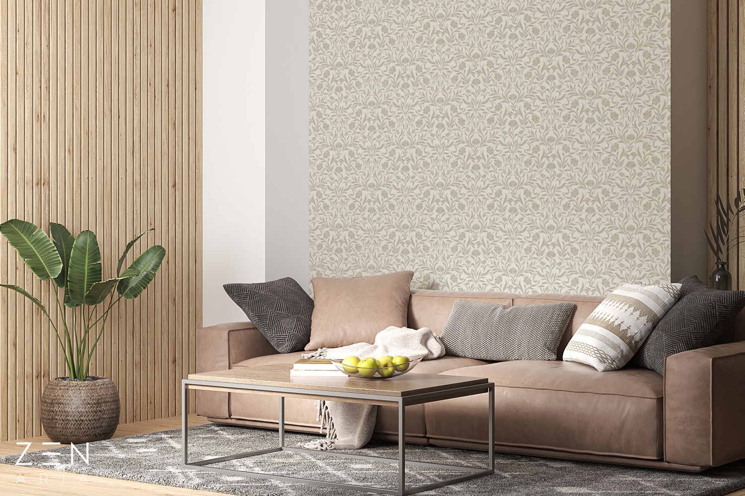 Branches and Leaf Crengute si Flori Mural Wallpaper Fototapet Personalizat Zenaria Tapet Floral Reverie Crem