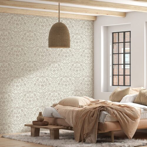 Branches and Leaf Crengute si Flori Mural Wallpaper Fototapet Personalizat Zenaria Tapet Floral Reverie Crem