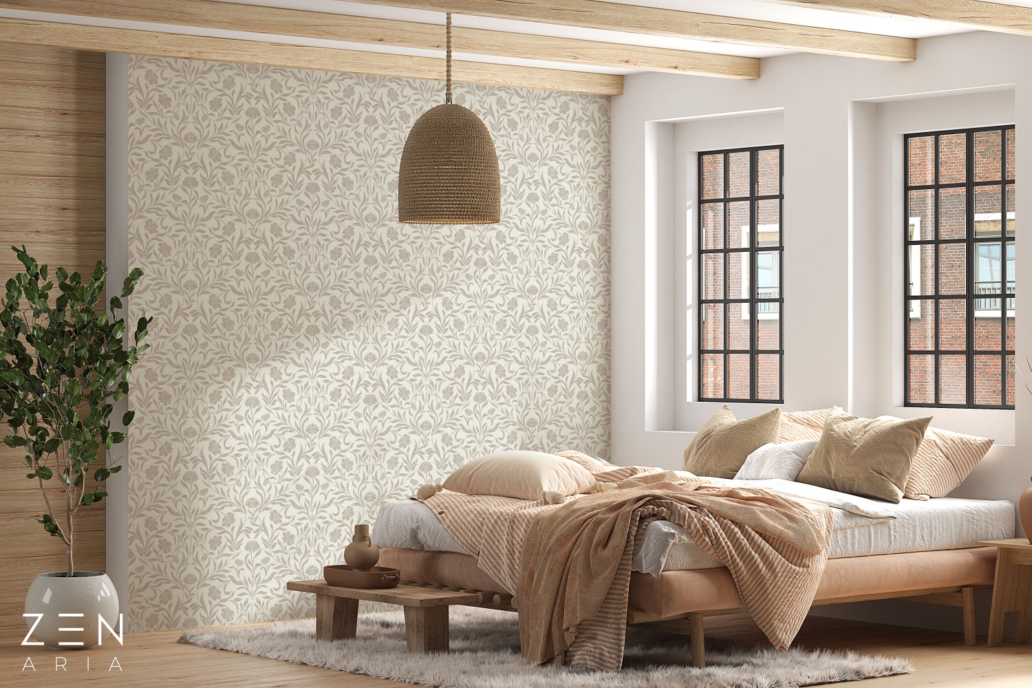 Branches and Leaf Crengute si Flori Mural Wallpaper Fototapet Personalizat Zenaria Tapet Floral Reverie Crem