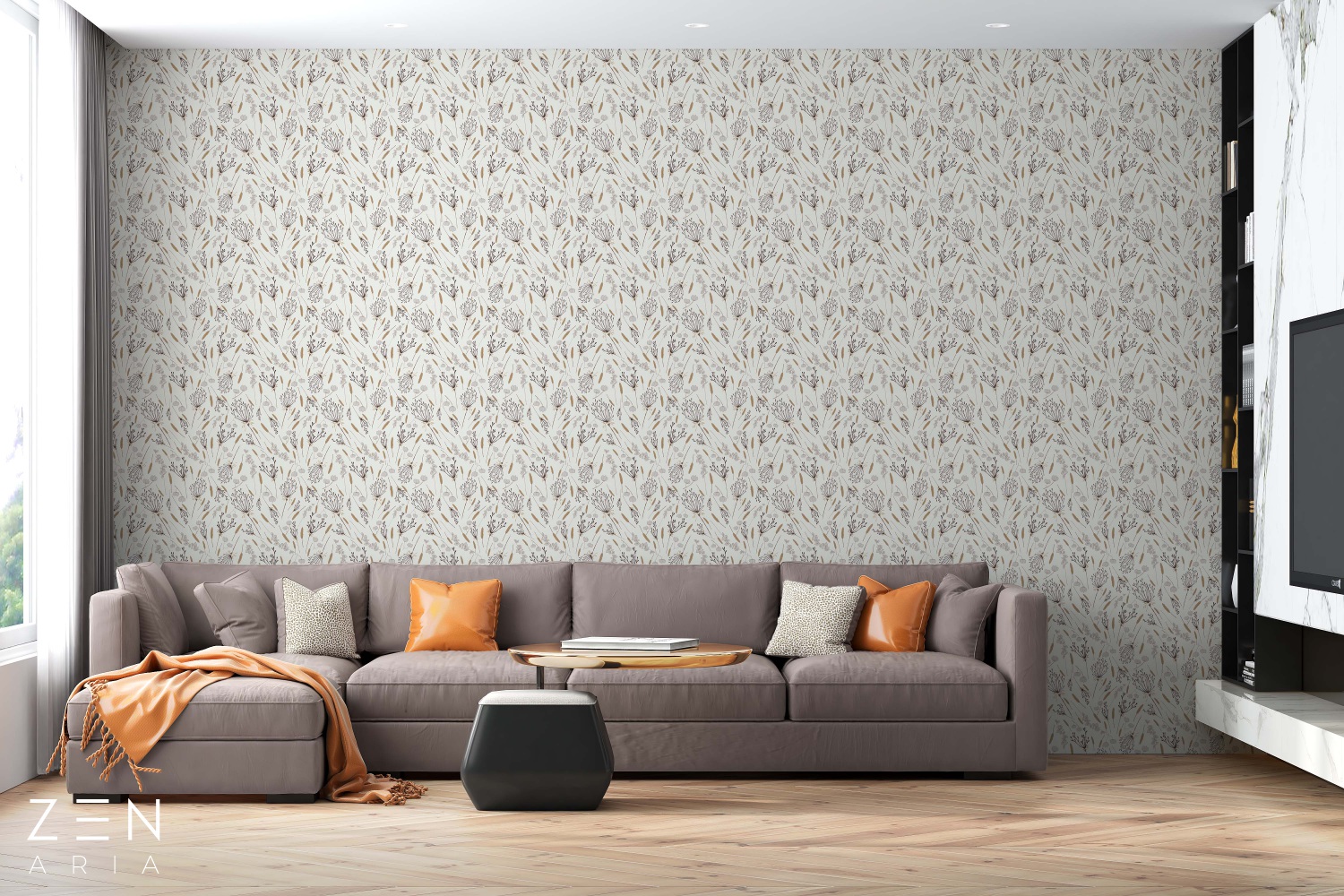 Dandelions and Flowe Flori si Papadii Mural Wallpaper Fototapet Personalizat Zenaria Tapet Blossom Breeze Crem