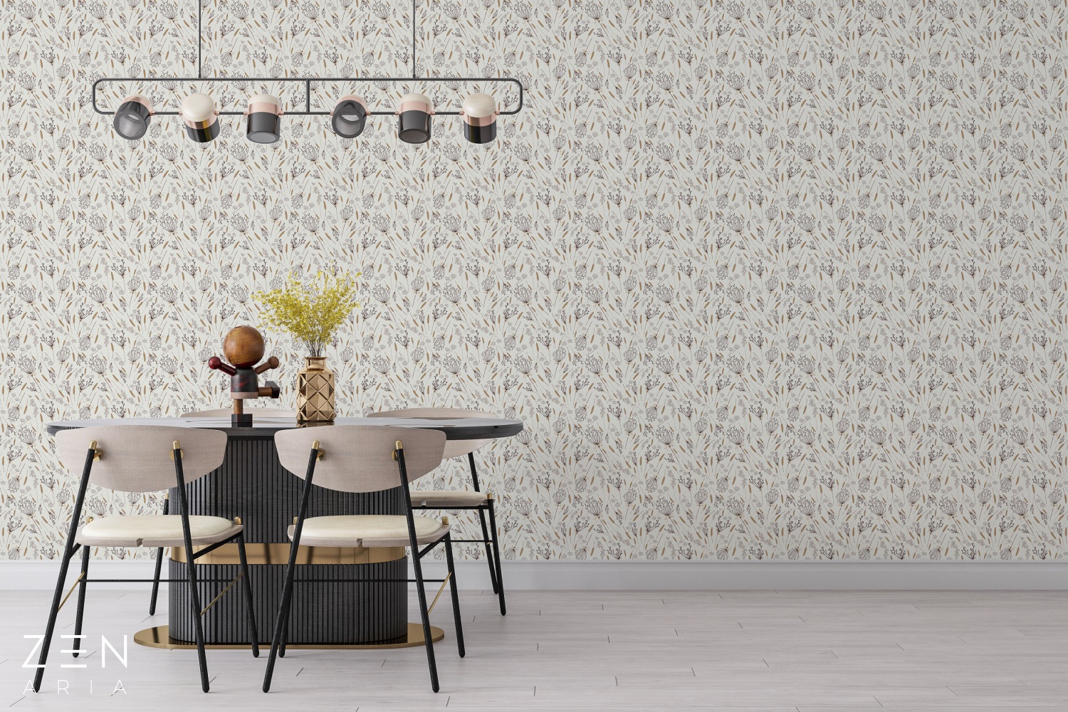 Dandelions and Flowe Flori si Papadii Mural Wallpaper Fototapet Personalizat Zenaria Tapet Blossom Breeze Crem