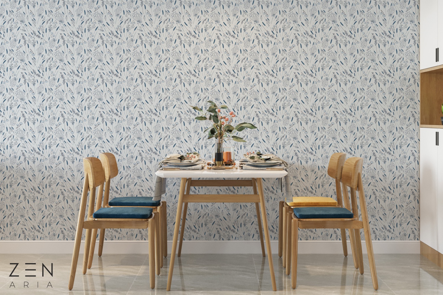 Dandelions and Flowe Flori si Papadii Mural Wallpaper Fototapet Personalizat Zenaria Tapet Blossom Breeze Crem