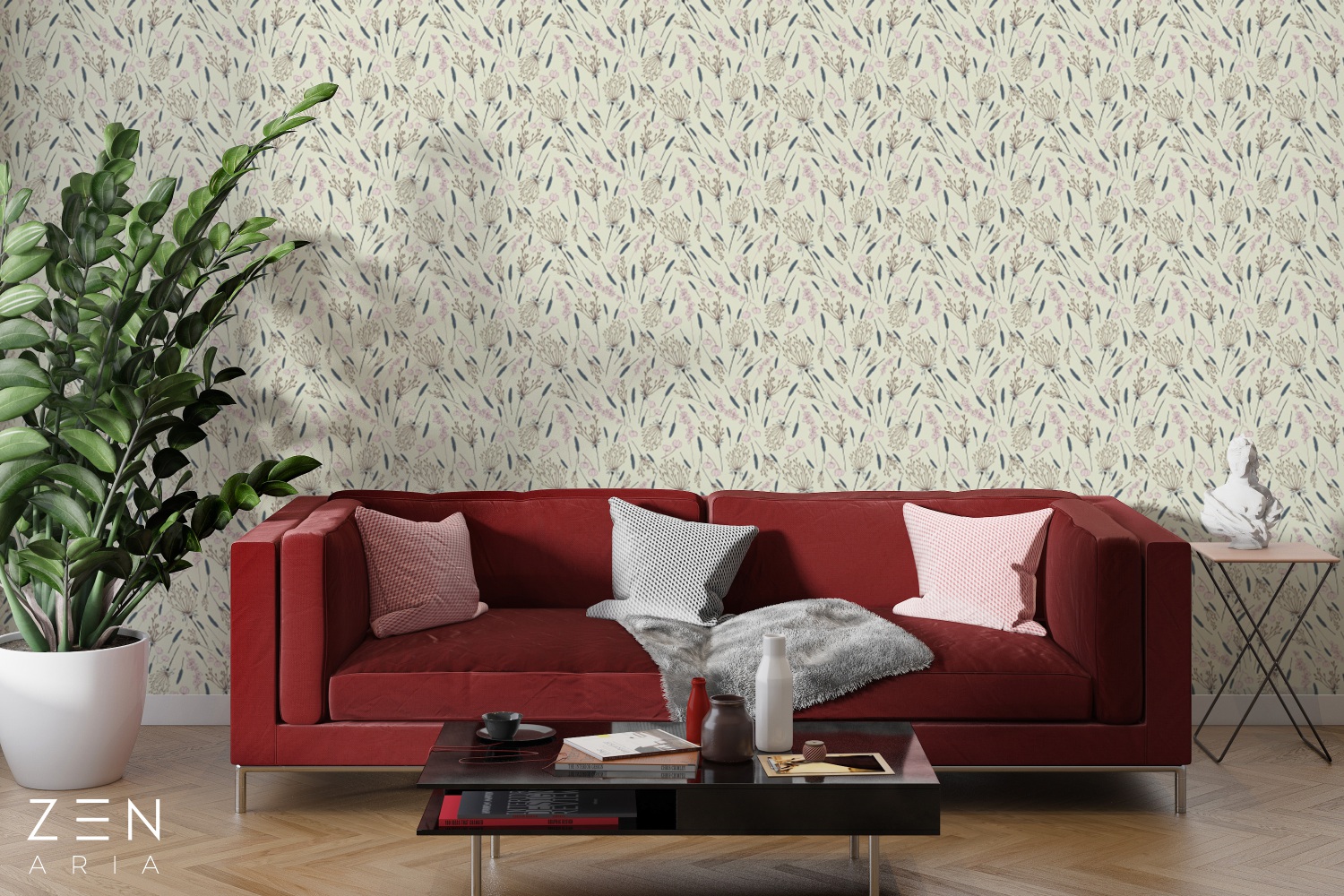 Dandelions and Flowe Flori si Papadii Mural Wallpaper Fototapet Personalizat Zenaria Tapet Blossom Breeze Crem