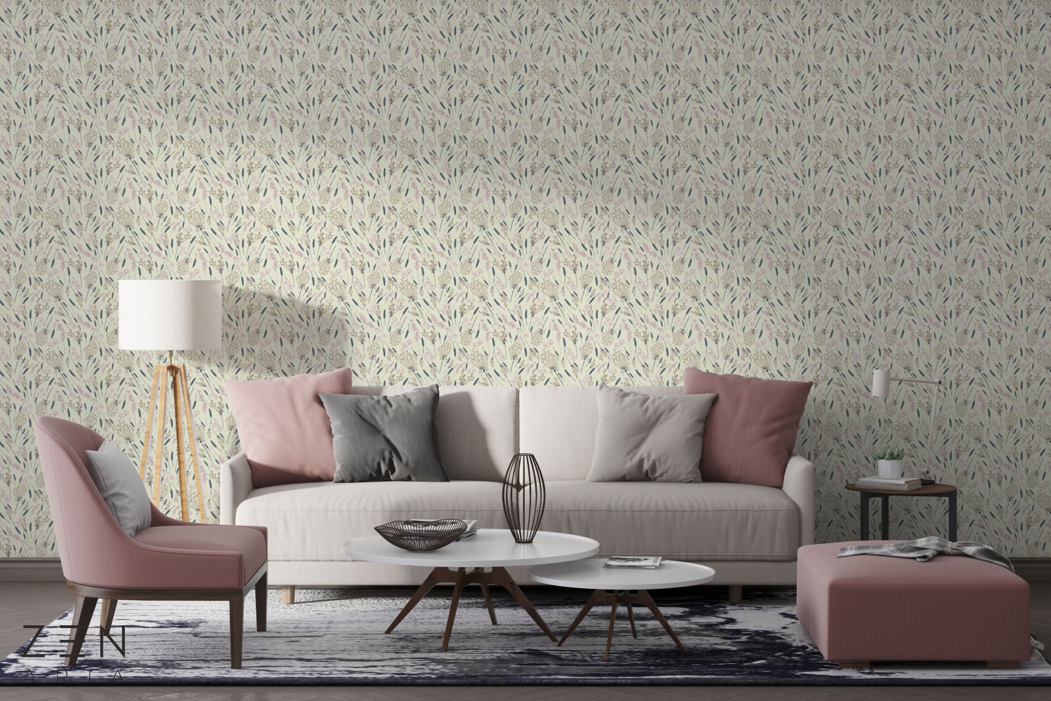 Dandelions and Flowe Flori si Papadii Mural Wallpaper Fototapet Personalizat Zenaria Tapet Blossom Breeze Crem