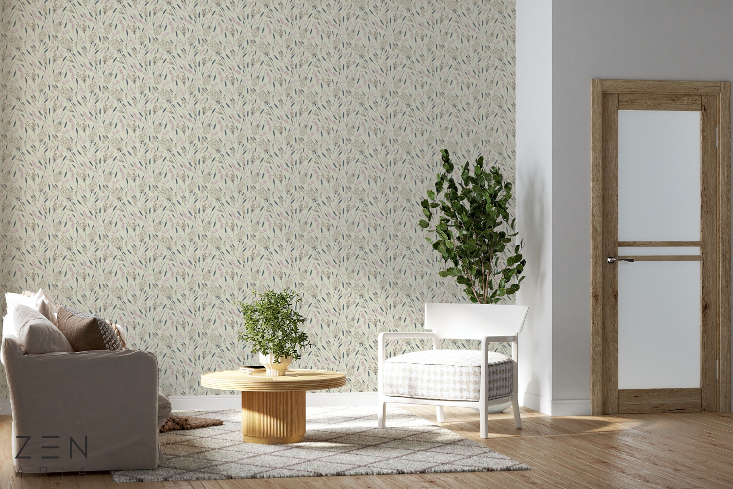 Dandelions and Flowe Flori si Papadii Mural Wallpaper Fototapet Personalizat Zenaria Tapet Blossom Breeze Crem