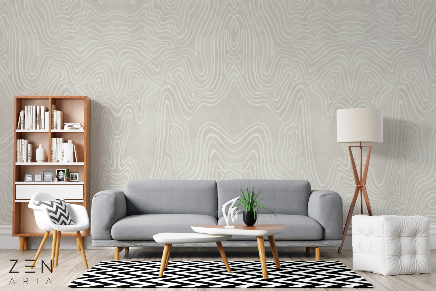 Wavy and Lines Linii si Valuri Mural Wallpaper Fototapet Personalizat Zenaria Tapet Fluid Harmony Crem