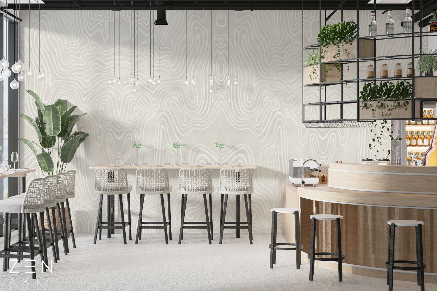 Wavy and Lines Linii si Valuri Mural Wallpaper Fototapet Personalizat Zenaria Tapet Fluid Harmony Crem