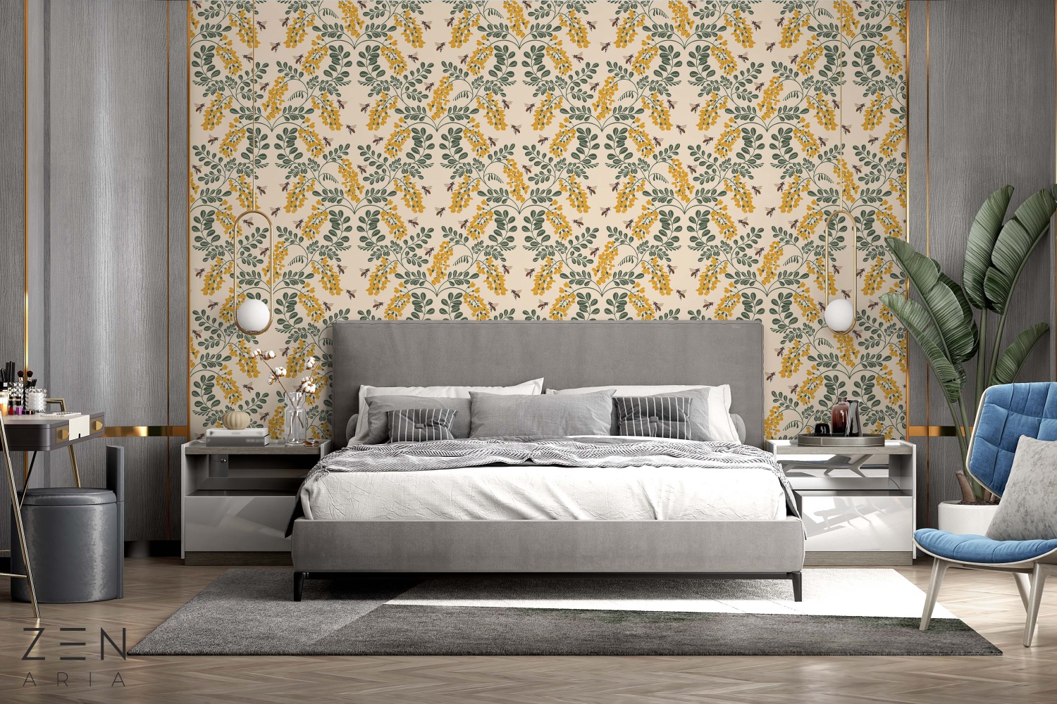 Flowers and Bees Flori si Albine Mural Wallpaper Fototapet Personalizat Zenaria Tapet Spring Serenade