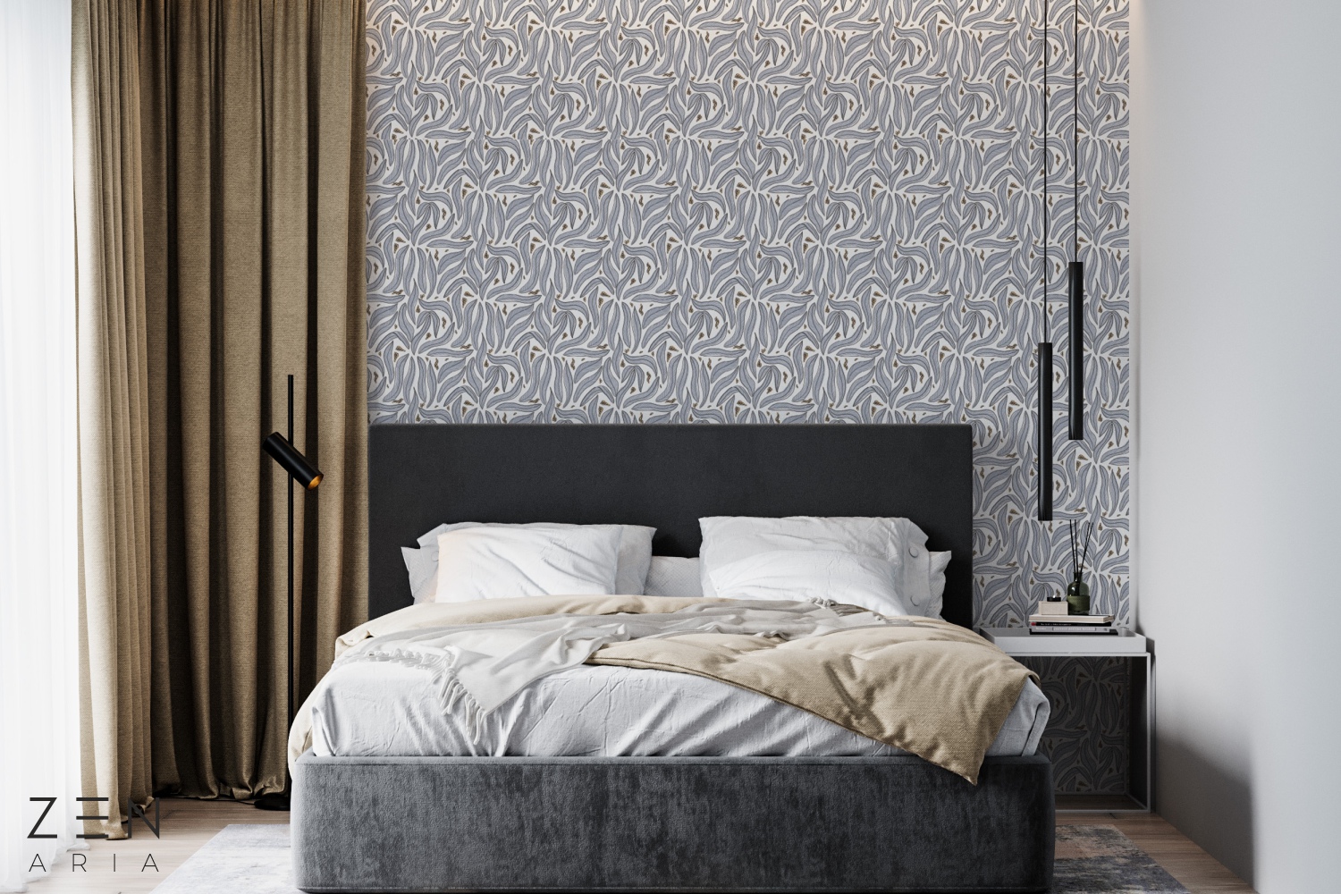 Repeat and Leaves Feunze si Repetate Mural Wallpaper Fototapet Personalizat Zenaria Tapet Silent Leaves Albastru