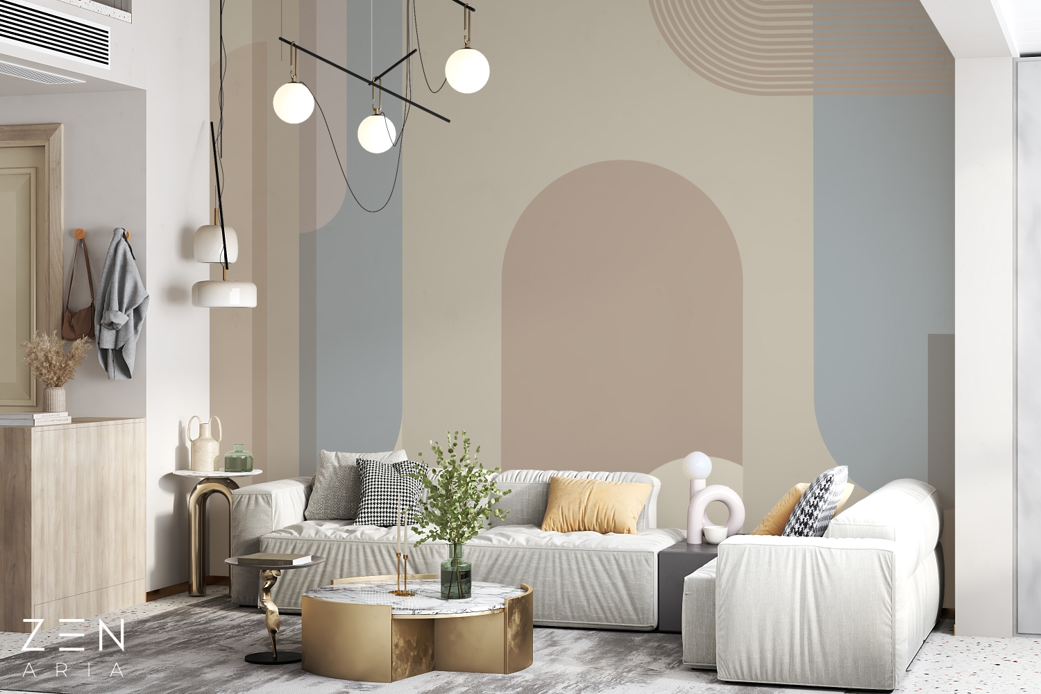 Curves and Lines Linii si Semi Cerc Mural Wallpaper Fototapet Personalizat Zenaria Tapet Hideaway Hues Crem