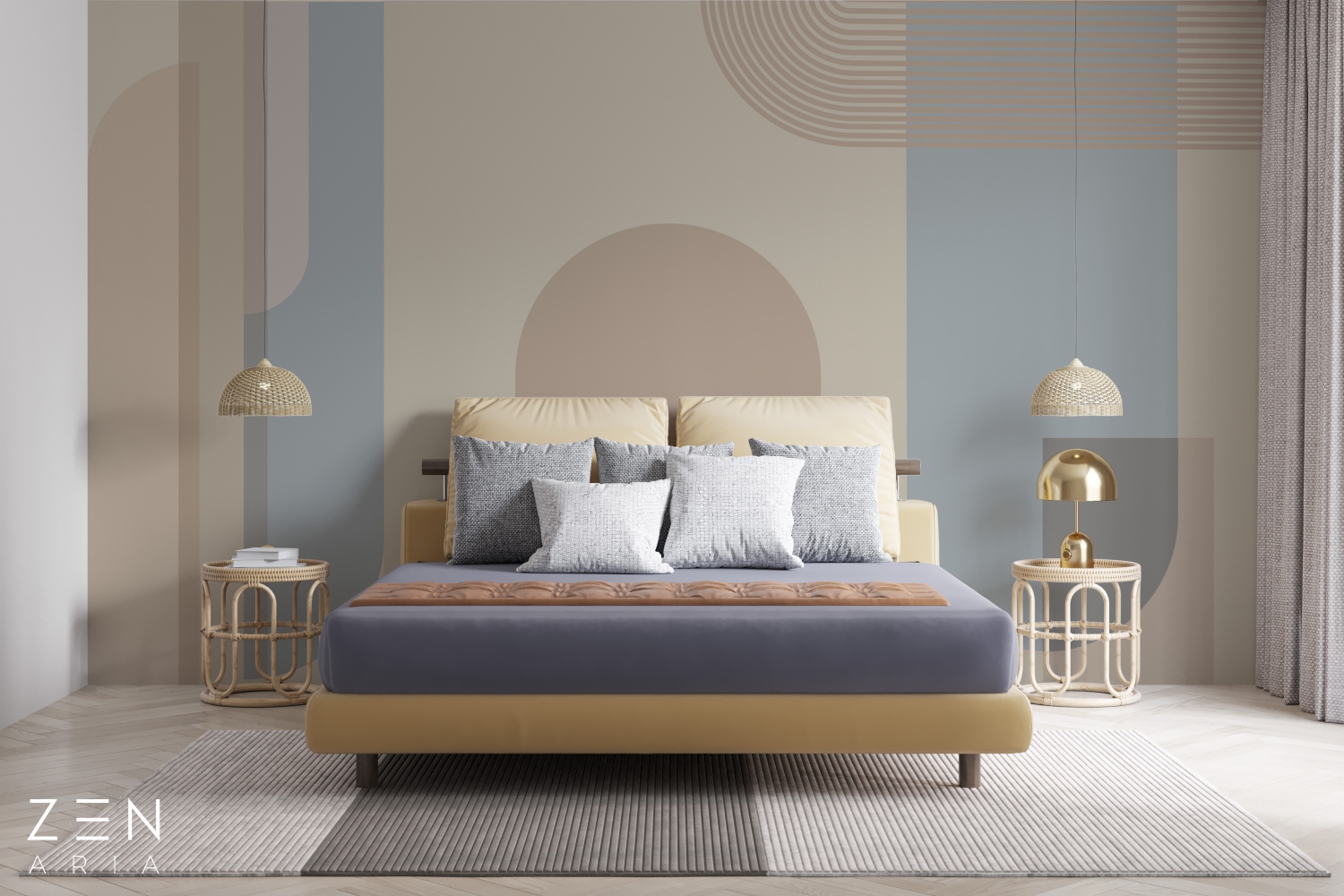 Curves and Lines Linii si Semi Cerc Mural Wallpaper Fototapet Personalizat Zenaria Tapet Hideaway Hues Crem