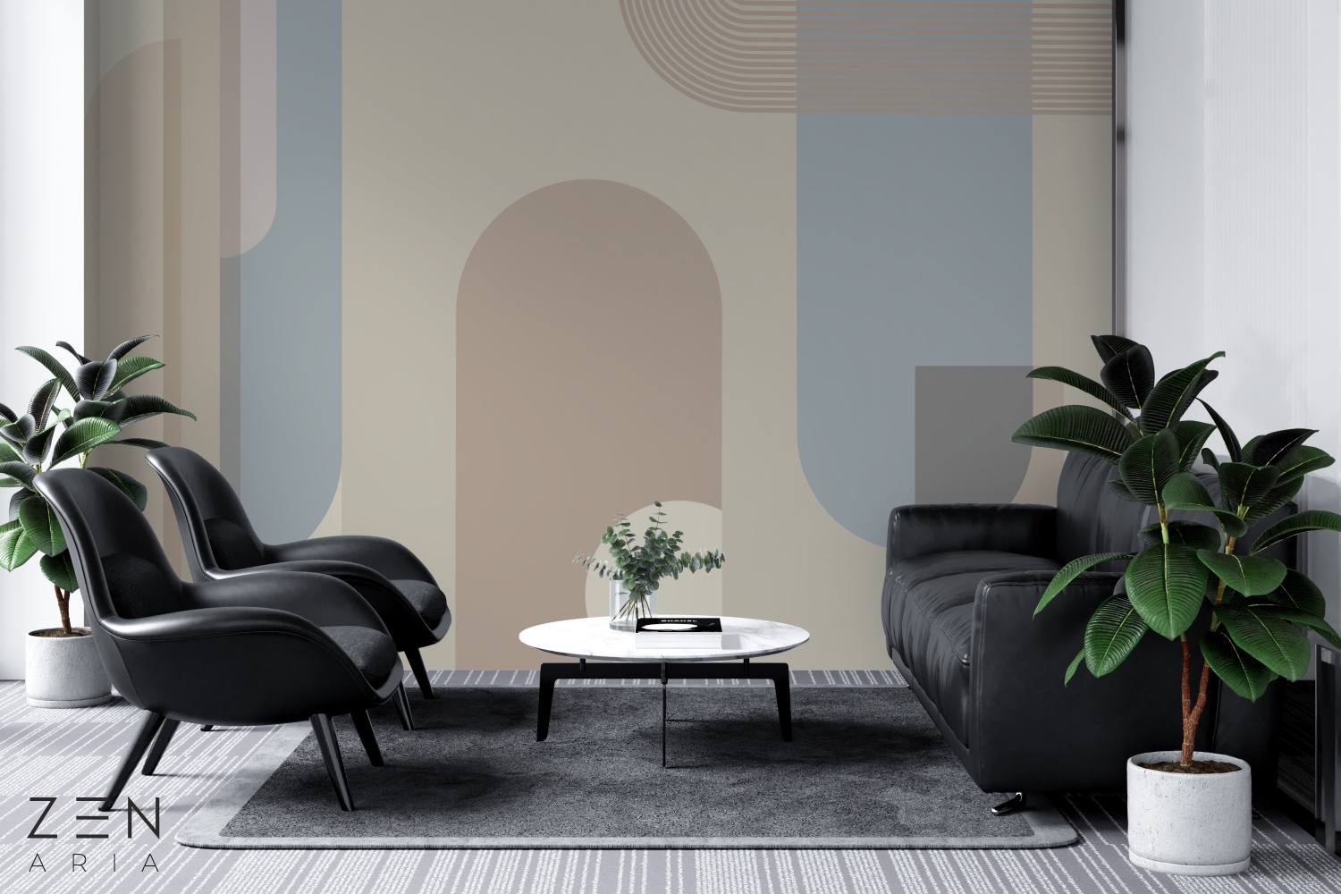 Curves and Lines Linii si Semi Cerc Mural Wallpaper Fototapet Personalizat Zenaria Tapet Hideaway Hues Crem